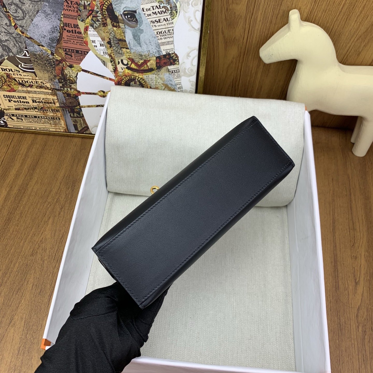 에르메스 켈리 포쉐트 스위프트 블랙 금장